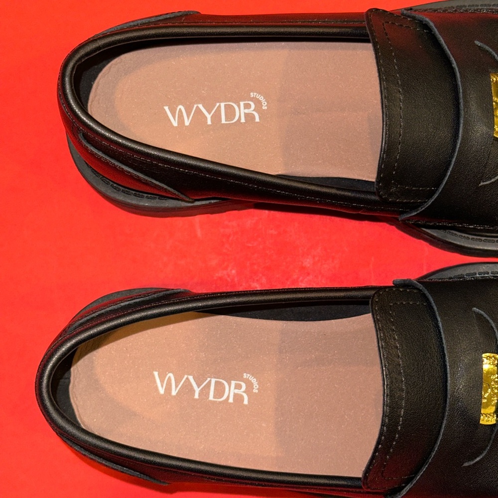 WYDR Sam Lucky Penny Leather Loafers Block Low Heel Slipper Slip-On Women 6.5 WW - Picture 3 of 8